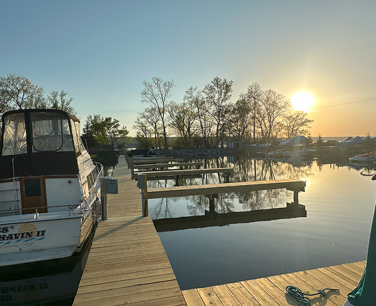 Lansing Harbor marina on Cayuga Lake at sunset