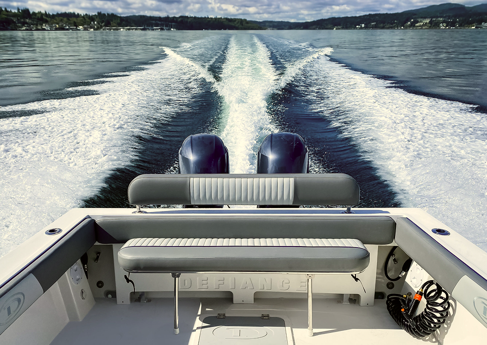 A boat cruising on Cayuga Lake