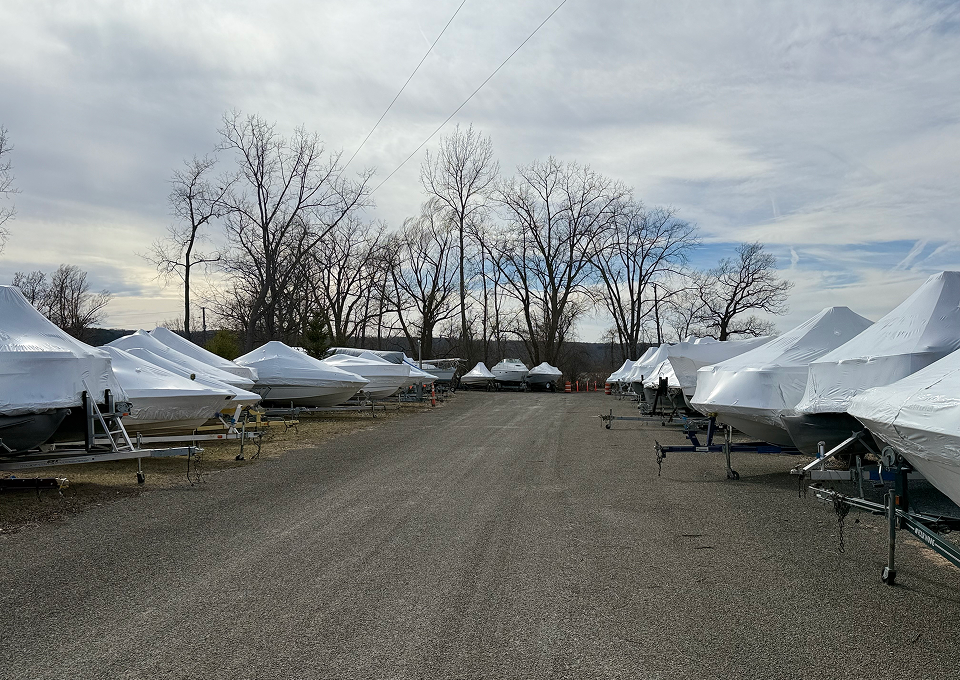 A boat on Cayuga Lake before the off-season